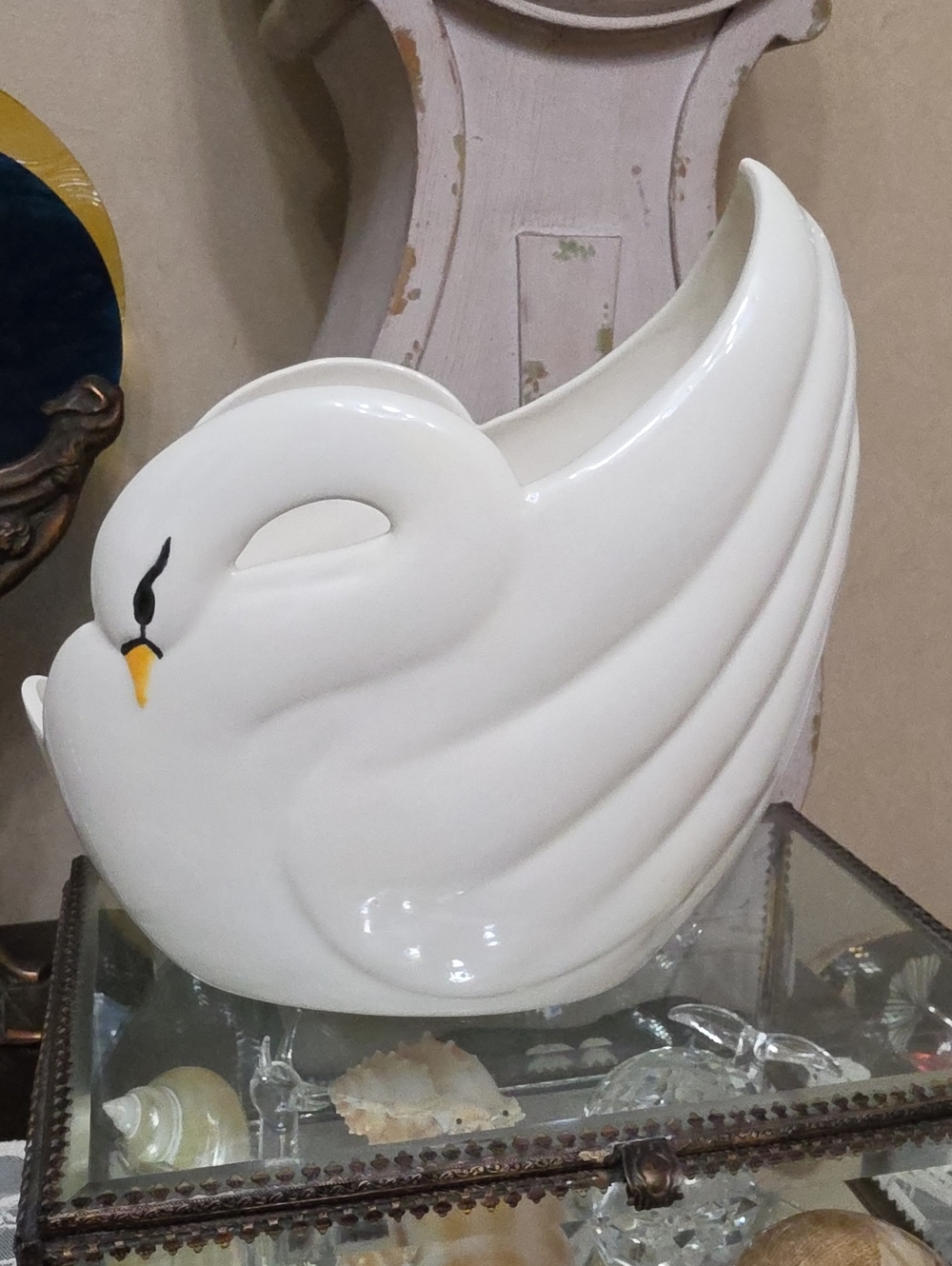 Vtg 1990 White Ceramic Swan Planter — Decorative Home Accent By RAM